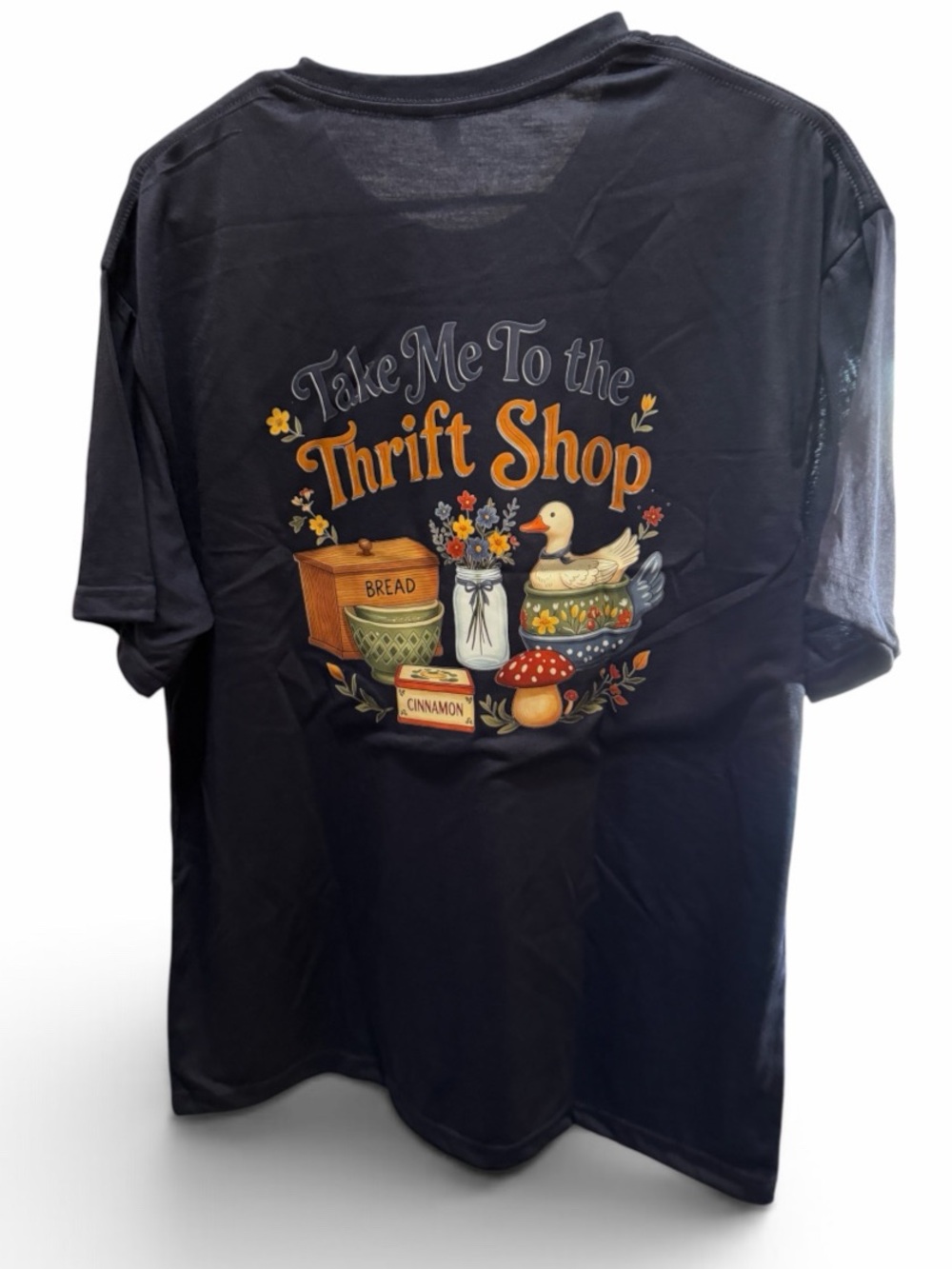 Source Unknown Navy Short Sleeve Tee with Embroidered Floral Hen Pocket